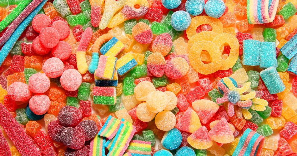 Assorted variety of sour candies 